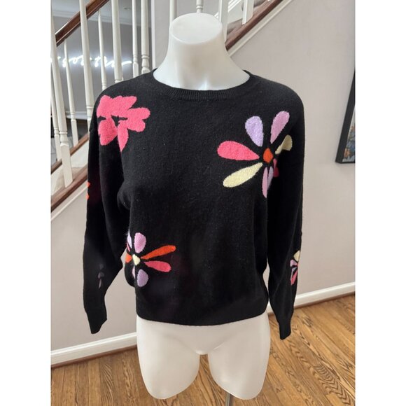 CRUSH CASHMERE Tropical Floral Cashmere Sweater Black Multi Size 0 XS - Picture 4 of 10